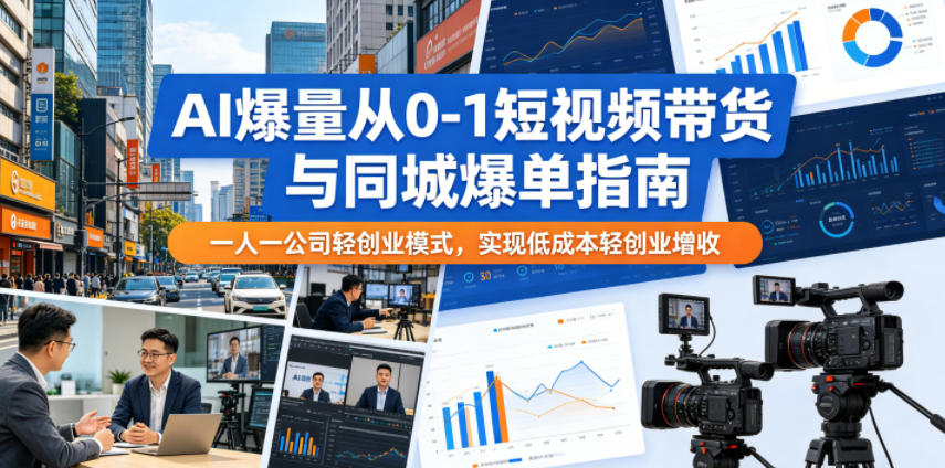 AI爆量从0-1短视频带货与同城爆单指南，一人一公司轻创业模式，实现低成本轻创业增收-网赚项目平台