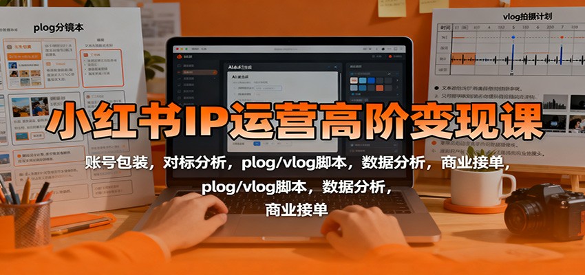 小红书IP运营高阶变现课:账号包装,对标分析,plog/vlog脚本,数据分析,商业接单-网赚项目平台