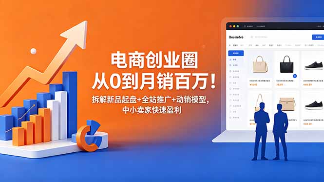 电商创业圈从0到月销百万！拆解新品起盘+全站推广+动销模型，中小卖家快速盈利-网赚项目平台