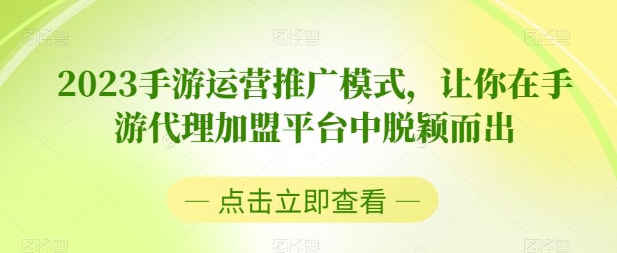 2023手游运营推广模式，让你在手游代理加盟平台中脱颖而出-网赚项目平台