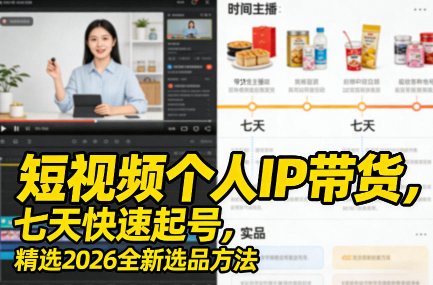 短视频个人IP带货，七天快速起号，精选2026全新选品方法-网赚项目平台