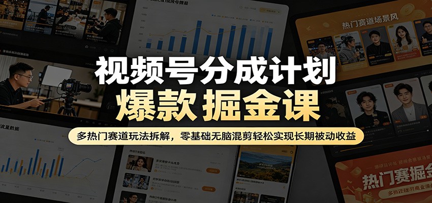 视频号分成计划爆款掘金课：多热门赛道玩法拆解，零基础无脑混剪轻松实现长期被动收益-网赚项目平台