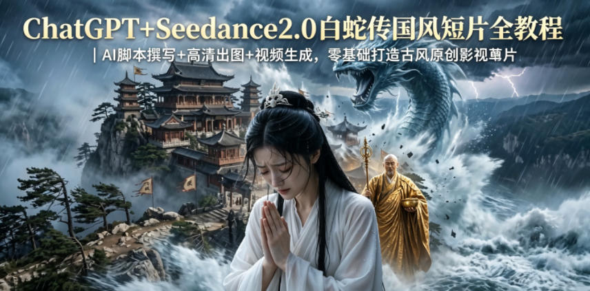 ChatGPT+Seedance2.0白蛇传国风短片全教程｜AI脚本撰写+高清出图+视频生成，零基础打造古风原创影视短片-网赚项目平台