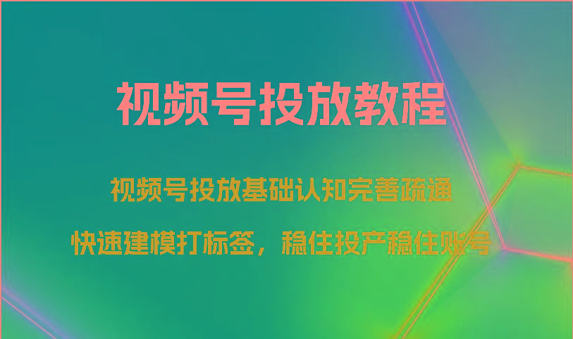 视频号投放教程-视频号投放基础认知完善疏通，快速建模打标签，稳住投产稳住账号-网赚项目平台