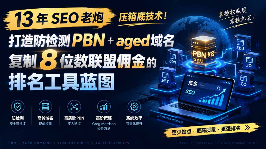 13 年 SEO 老炮压箱底技术！打造防检测 PBN+aged 域名，复制 8 位数联盟佣金的排名工具蓝图【原创双语字幕】-网赚项目平台