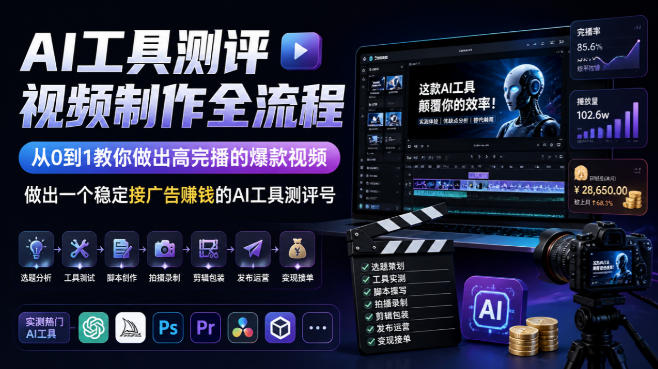 AI工具测评视频制作全流程，从0到1教你做出高完播的爆款视频，做出一个稳定接广告賺钱的AI工具测评号-网赚项目平台