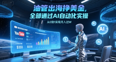 油管出海挣美金，全部通过AI自动化实操，从0到1实现月入过W-网赚项目平台