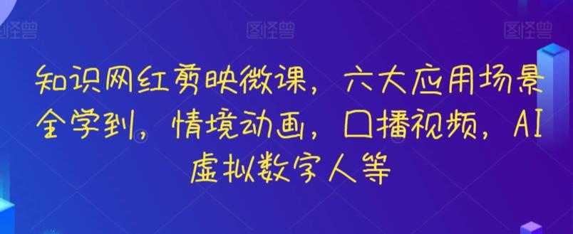 知识网红剪映微课，六大应用场景全学到，情境动画，囗播视频，AI虚拟数字人等-网赚项目平台