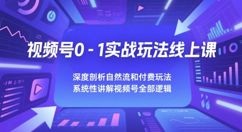 视频号0-1实战玩法线上课，深度剖析自然流和付费玩法，统性讲解视频号全部逻辑-网赚项目平台
