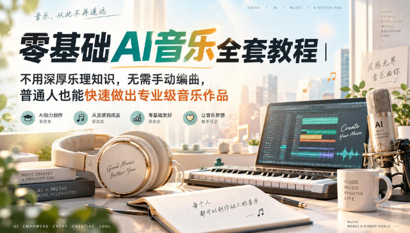 零基础AI音乐全套教程｜不用深厚乐理知识，无需手动编曲，普通人也能快速做出专业级音乐作品-网赚项目平台