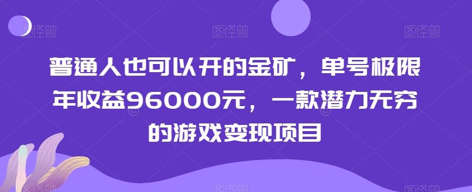 普通人也可以开的金矿，单号极限年收益96000元，一款潜力无穷的游戏变现项目【揭秘】-网赚项目平台
