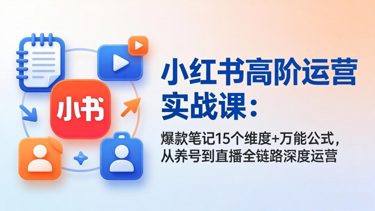 小红书高阶运营实战课：爆款笔记15个维度+万能公式，从养号到直播全链路深度运营-网赚项目平台