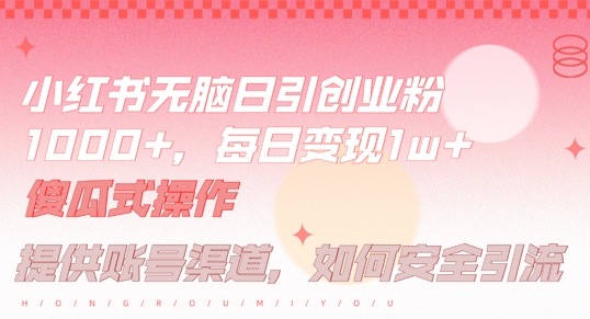 小红书无脑每日引流创业粉500+，小白每天只花半小时，躺赚长尾收益【揭秘】-网赚项目平台
