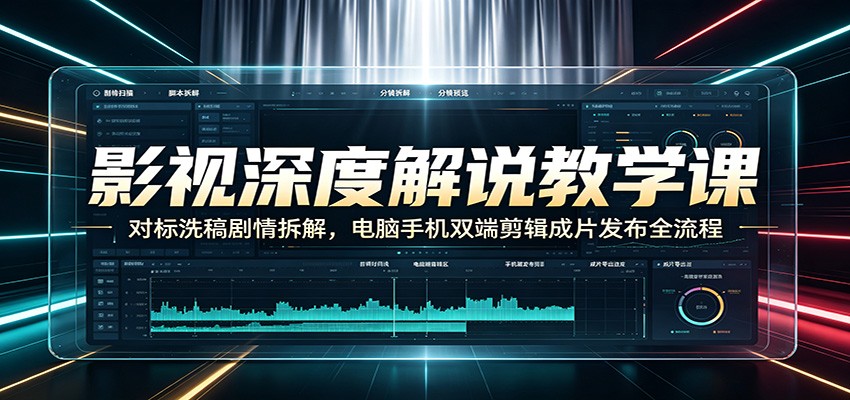影视深度解说教学课:对标洗稿剧情拆解,电脑手机双端剪辑成片发布全流程-网赚项目平台