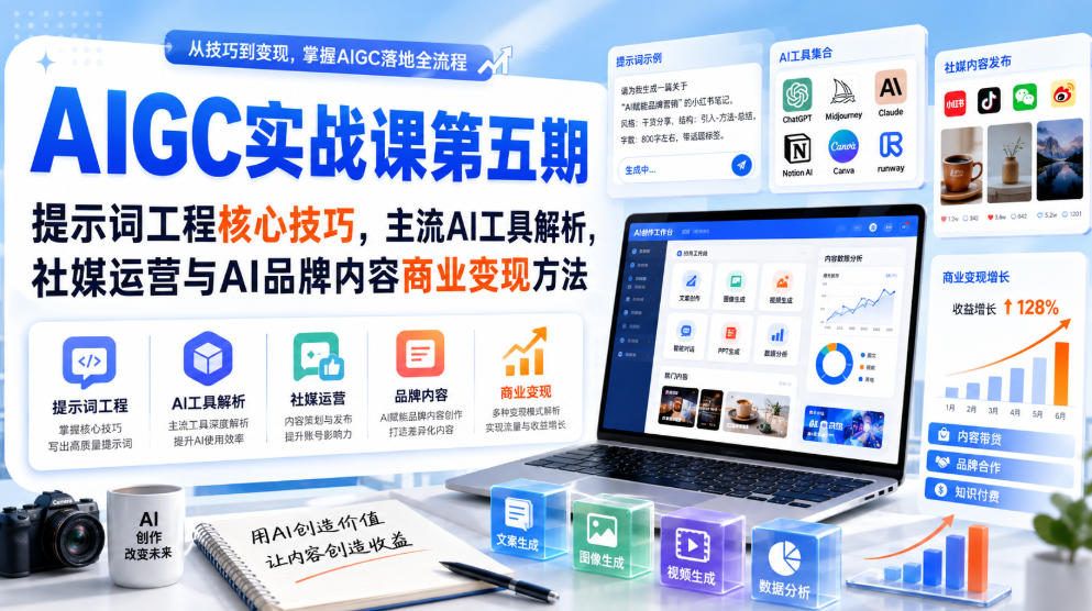 刺猬星球·AIGC实战课第五期，提示词工程核心技巧，主流AI工具解析，社媒运营与AI品牌内容商业变现方法-网赚项目平台