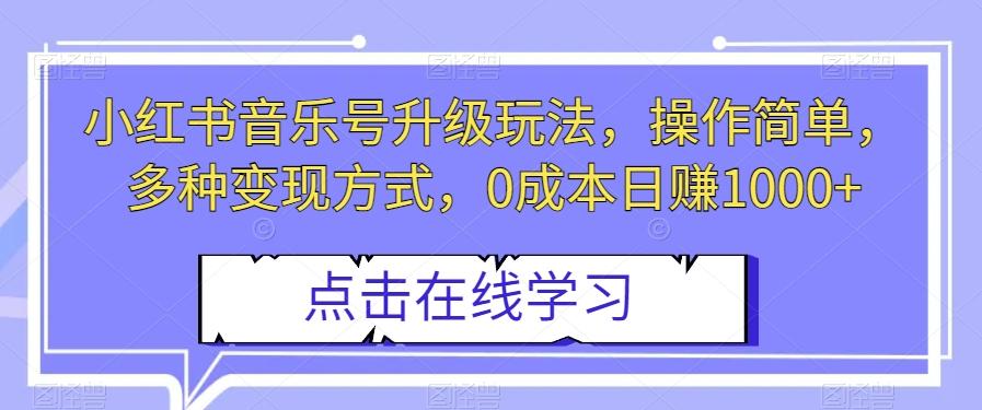 小红书音乐号升级玩法，操作简单，多种变现方式，0成本日赚1000+【揭秘】-网赚项目平台