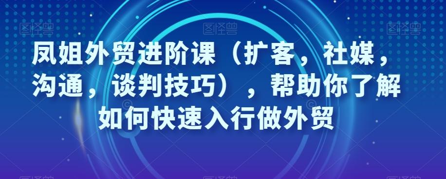 凤姐外贸进阶课（扩客，社媒，沟通，谈判技巧），帮助你了解如何快速入行做外贸-网赚项目平台