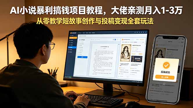 AI小说暴利搞钱项目教程,大佬亲测月入1-3万,从零教学短故事创作与投稿变现全套玩法-网赚项目平台