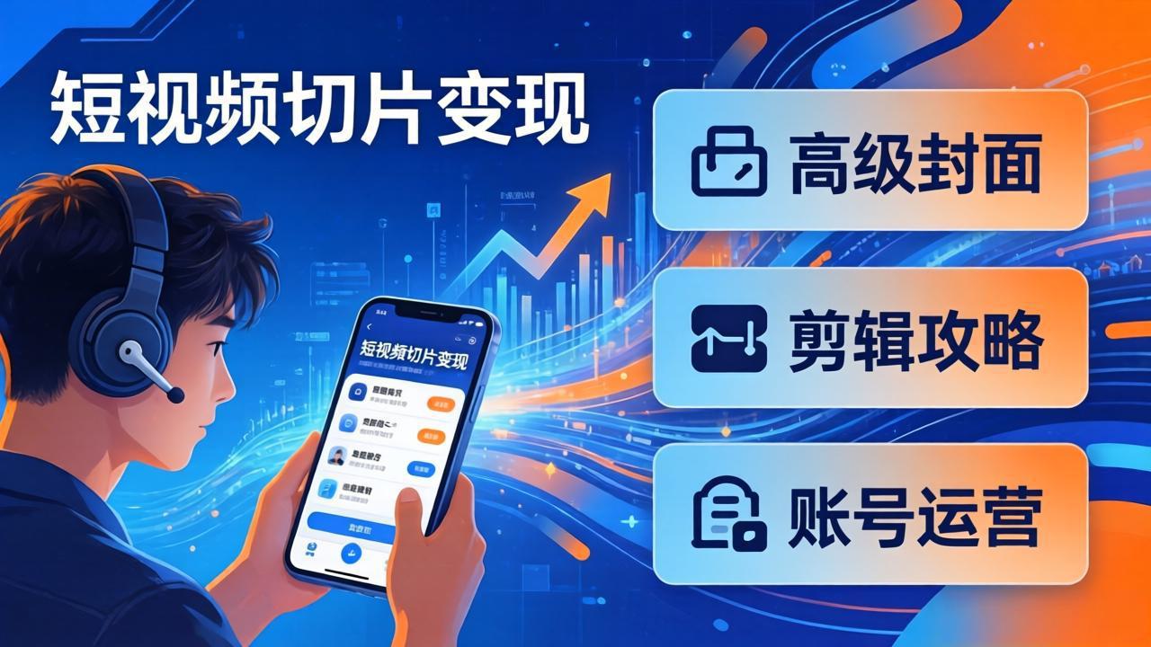 短视频切片变现速成班2.0：高级封面+剪辑攻略+账号运营，0基础小白快速入局副业-网赚项目平台