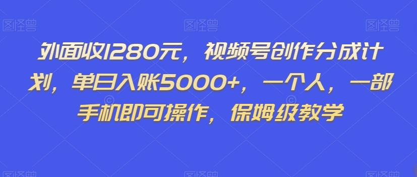 外面收1280元，视频号创作分成计划，单日入账5000+，一个人，一部手机即可操作，保姆级教学【揭秘】-网赚项目平台