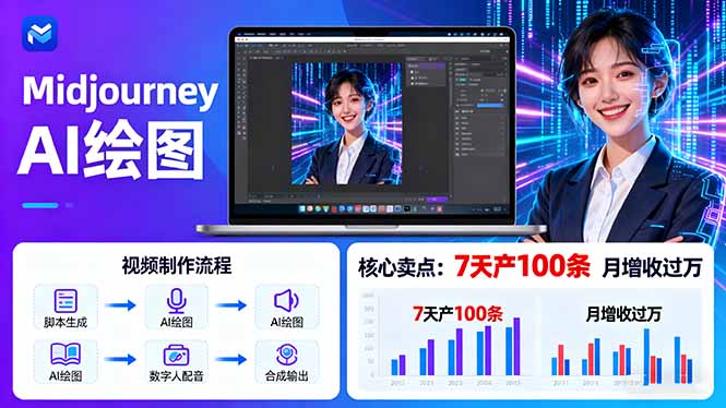 AI绘图照片开口说话视频制作：Midjourney+数字人，7天产100条月增收过万-网赚项目平台