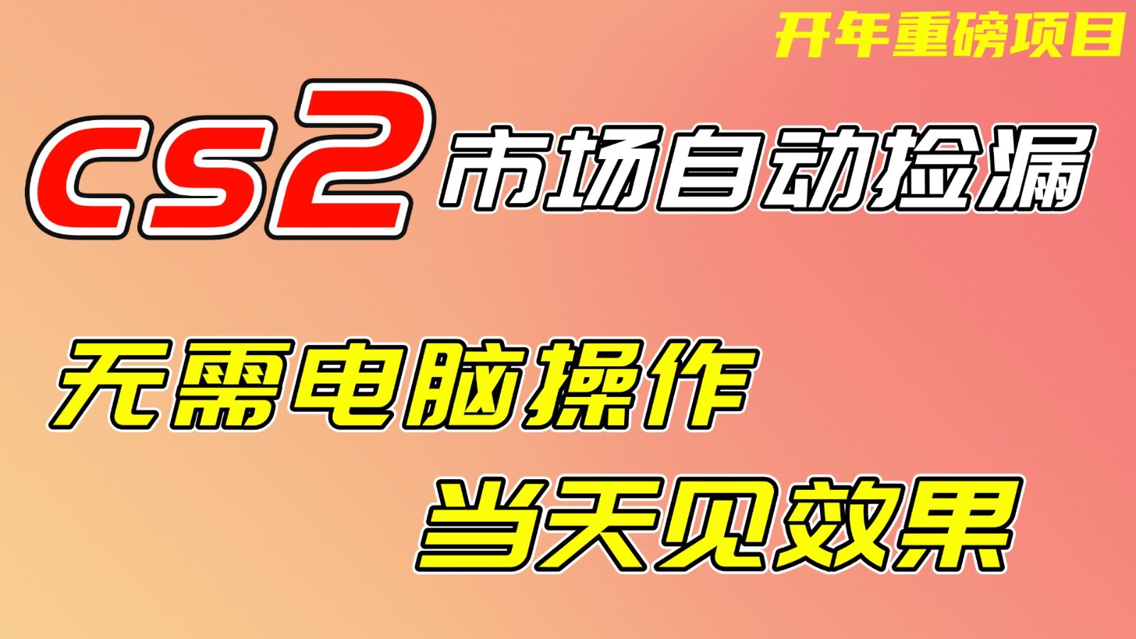 CS2市场挂机项,无需电脑操作,无需进入游戏,当天见效果,支持任何形式验证-网赚项目平台