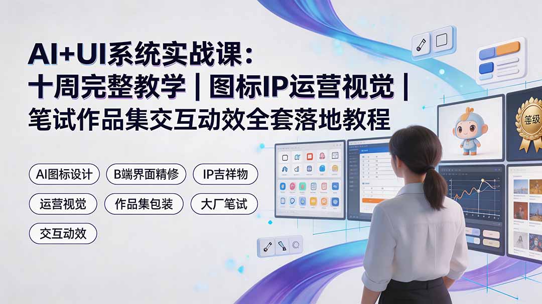 AI+UI系统实战课：十周完整教学｜图标IP运营视觉｜笔试作品集交互动效全套落地教程-网赚项目平台