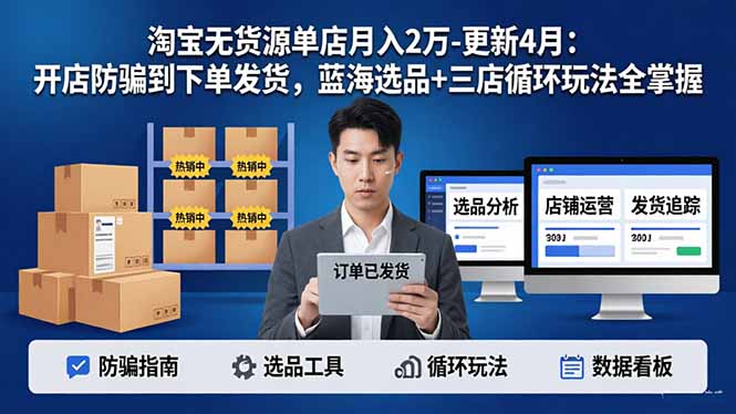 淘宝无货源5.0单店月入2万-更新4月：开店防骗到下单发货，蓝海选品+三店循环玩法全掌握-网赚项目平台