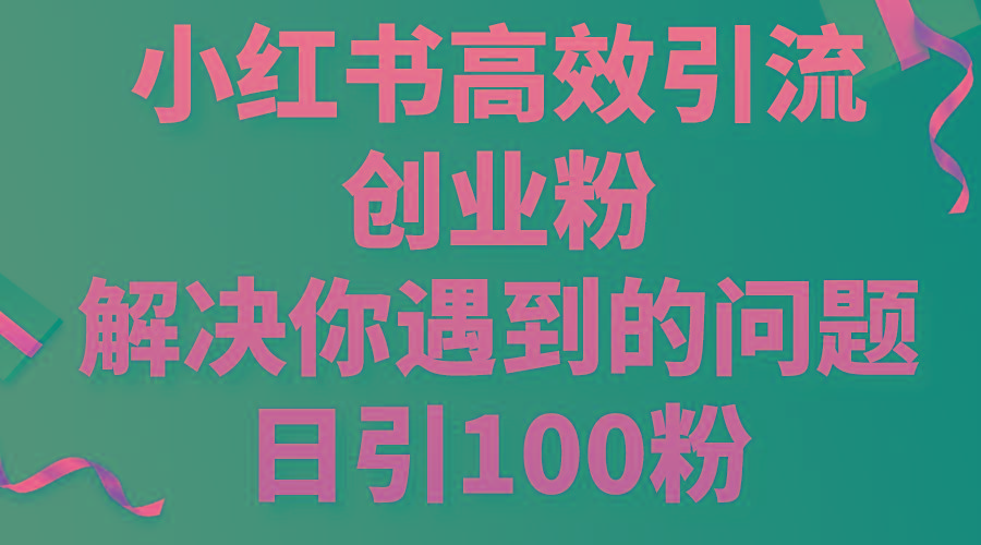 小红书高效引流创业粉，解决你遇到的问题，日引100粉-网赚项目平台