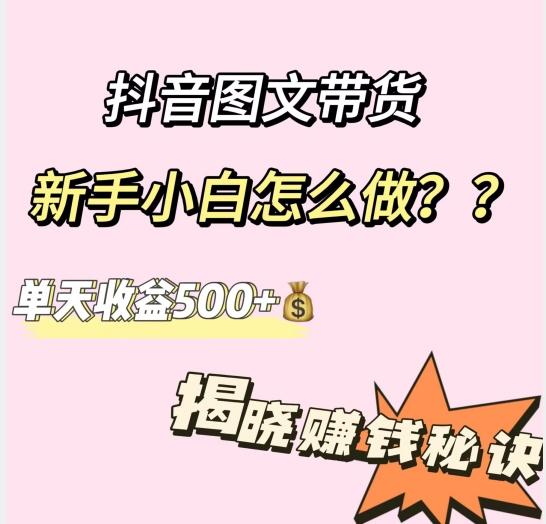 抖音图文带货，新手小白怎么做？单天收益500+【揭秘赚钱秘诀】-网赚项目平台