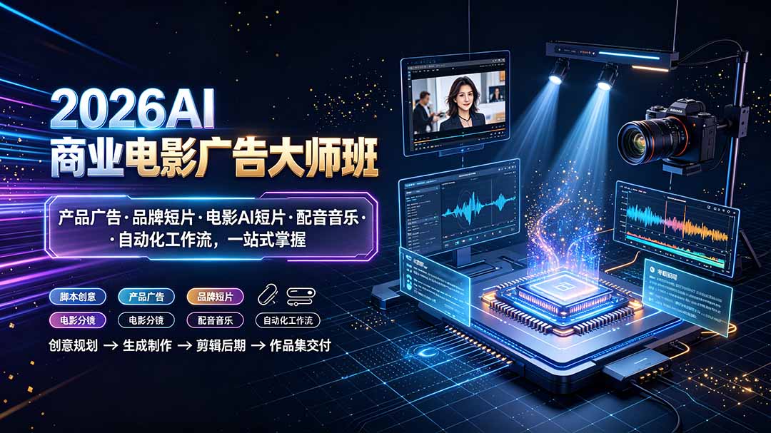 2026AI商业电影广告大师班：产品广告·品牌短片·电影AI短片·配音音乐·自动化工作流，一站式掌握-网赚项目平台