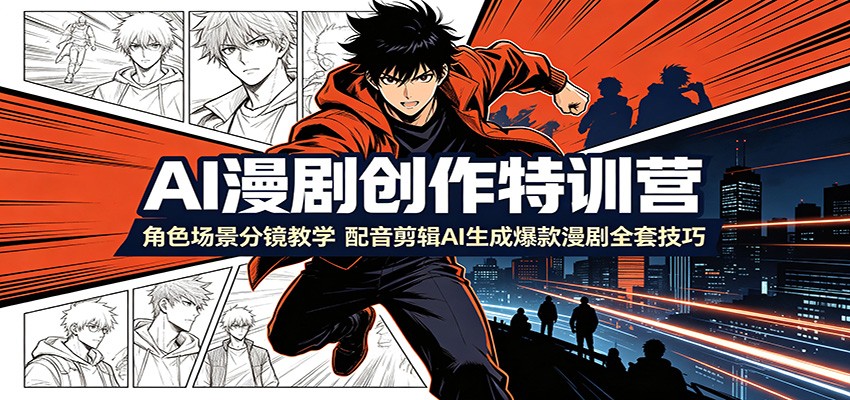 AI漫剧创作特训营：角色场景分镜教学，配音剪辑AI生成爆款漫剧全套技巧-网赚项目平台
