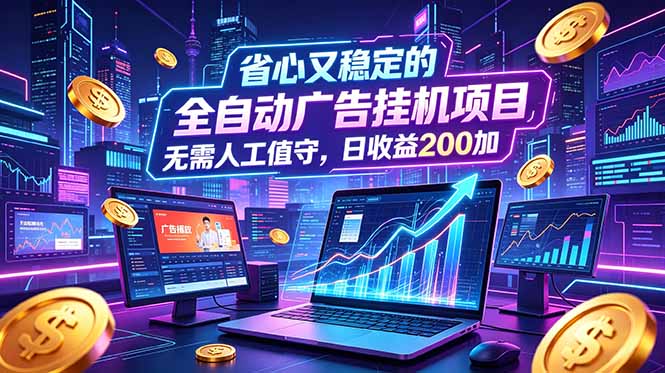 全自动广告挂机项目,全程无需人工值守。稳定创收每日收益200+-网赚项目平台
