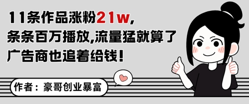 11条作品涨粉21W，条条百W播放，流量猛就算了，广告商也追着给钱-网赚项目平台
