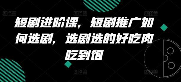 短剧进阶课，短剧推广如何选剧，选剧选的好吃肉吃到饱-网赚项目平台