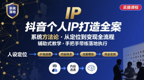抖音个人IP系统落地实操大课，实操课程，辅助落地-网赚项目平台