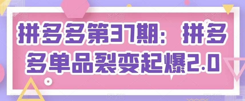拼多多第37期：拼多多单品裂变起爆2.0-网赚项目平台