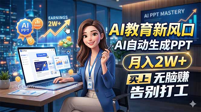 AI教育新风口，AI自动生成PPT，月入2W+，无脑赚，告别打工-网赚项目平台