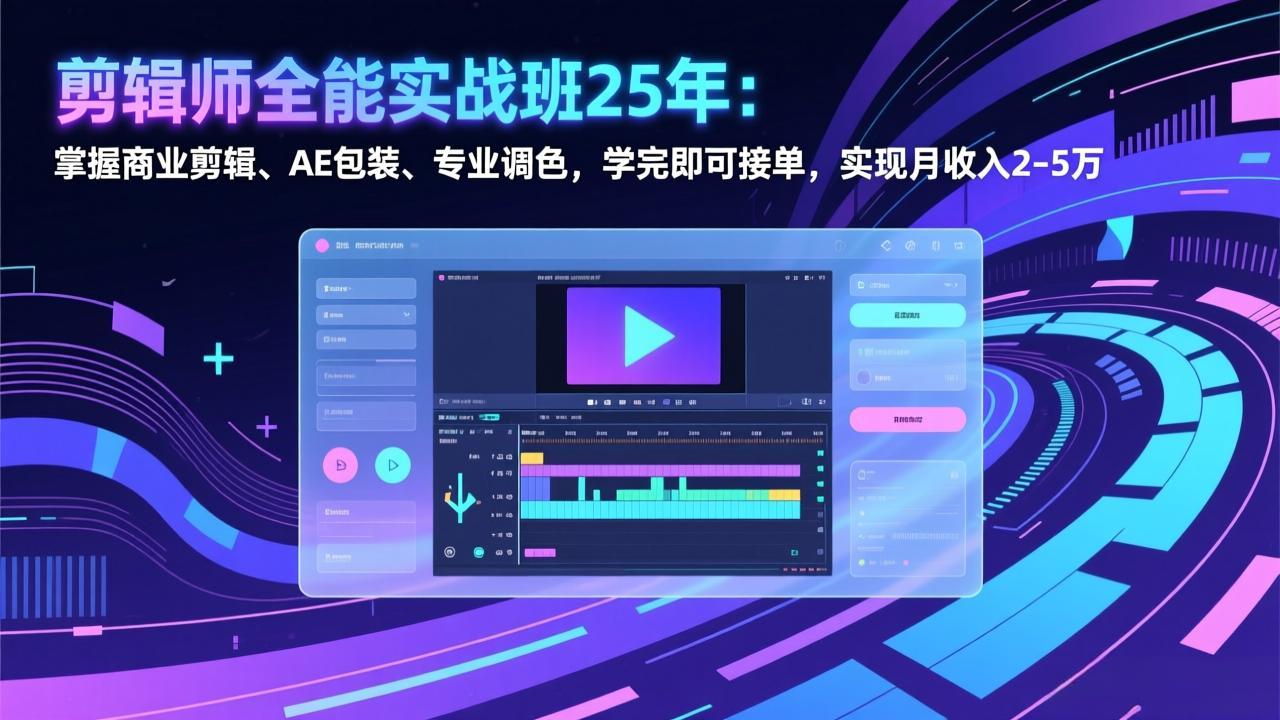 剪辑师全能实战班25年：掌握商业剪辑、AE包装、专业调色，学完即可接单，实现月收入2-5万-网赚项目平台