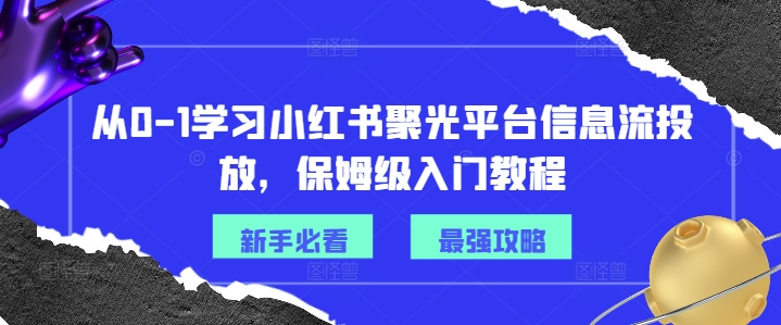 从0-1学习小红书聚光平台信息流投放，保姆级入门教程-网赚项目平台