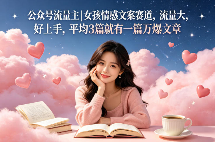公众号流量主女孩情感文案赛道，流量大，好上手，平均3篇就有一篇万爆文章-网赚项目平台