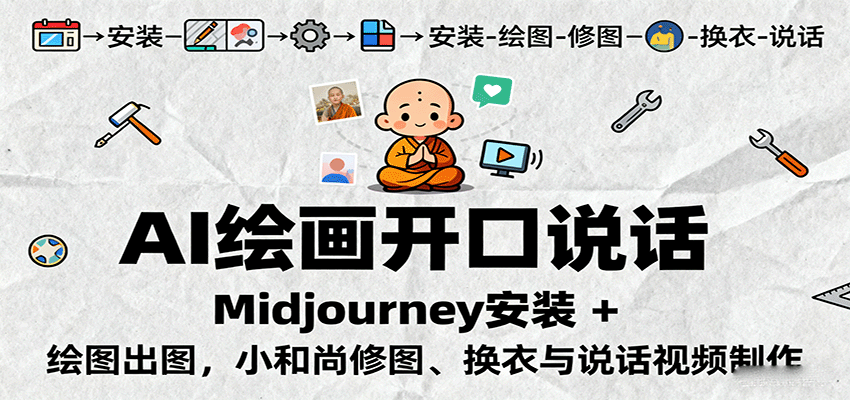AI绘画开口说话,Midjourney安装 + 绘图出图,小和尚修图、换衣与说话视频制作-网赚项目平台