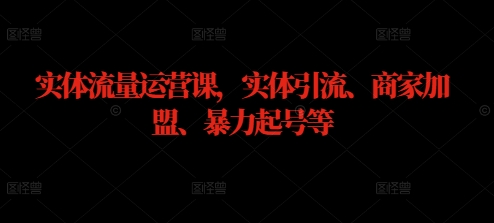 实体流量运营课，实体引流、商家加盟、暴力起号等-网赚项目平台