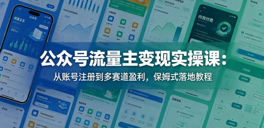 公众号流量主变现实操课：从账号注册到多赛道盈利，保姆式落地教程-网赚项目平台