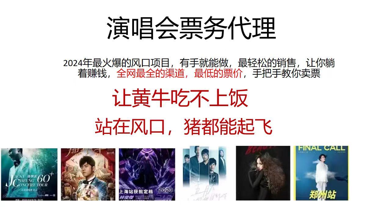 演唱会票务代理，2024年最火爆风口项目，全网最低的票价，小白一分钟上…-网赚项目平台