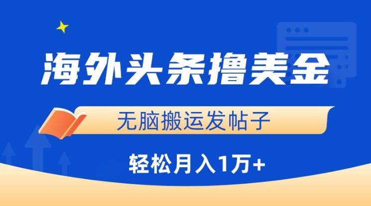 海外头条撸美金，无脑搬运发帖子，月入1万+，小白轻松掌握【揭秘】-网赚项目平台
