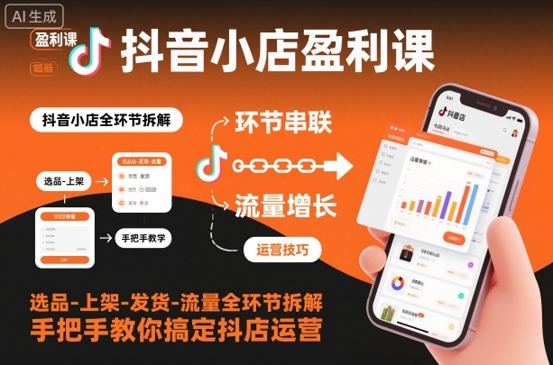 抖音小店盈利课-选品-上架-发货-流量全环节拆解，手把手教你搞定抖店运营-网赚项目平台