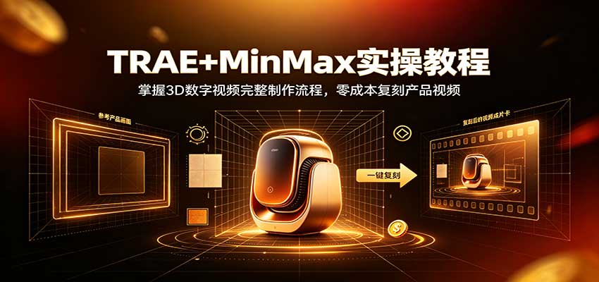 TRAE+MinMax实操教程:3D数字视频完整制作流程,零成本复刻产品视频-网赚项目平台