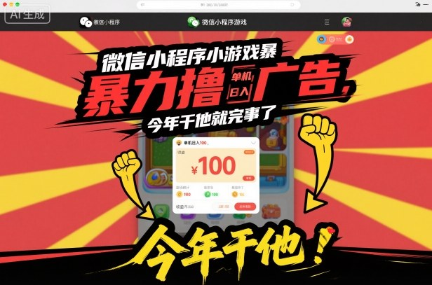 微信小程序小游戏暴力撸广告,单机日入100,今年干他就完事了-网赚项目平台