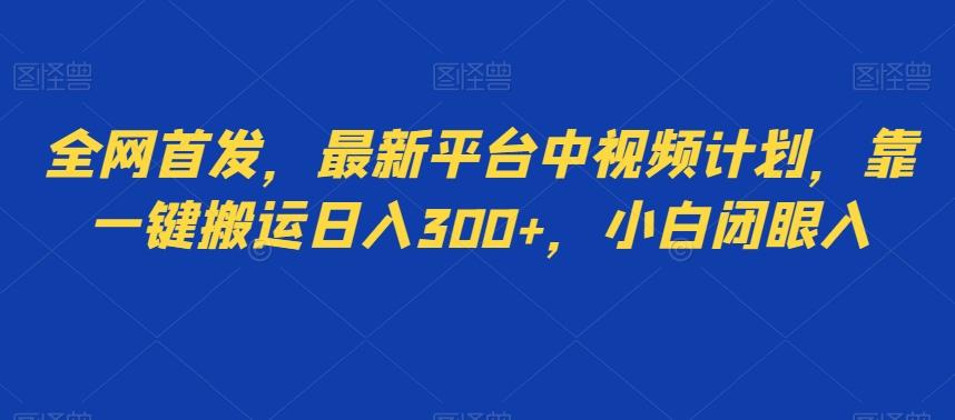 全网首发，最新平台中视频计划，靠一键搬运日入300+，小白闭眼入-网赚项目平台